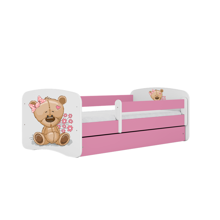Letto per bambini babydreams pink teddybear flowers con cassettone e materasso omaggio 140/70