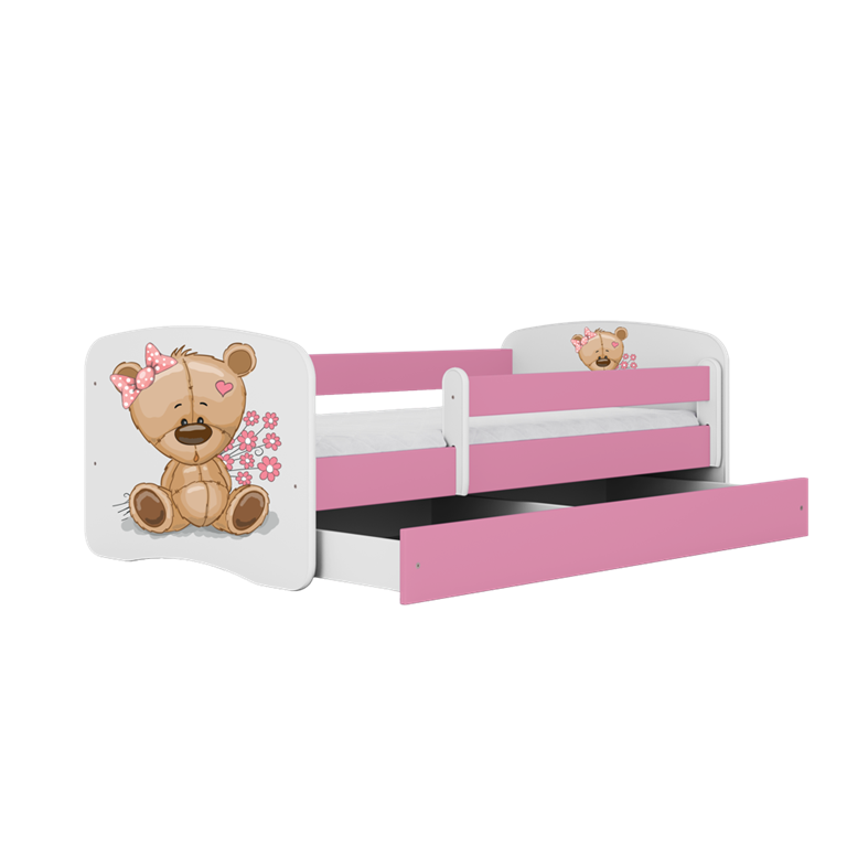 Letto per bambini babydreams pink teddybear flowers con cassettone e materasso omaggio 140/70