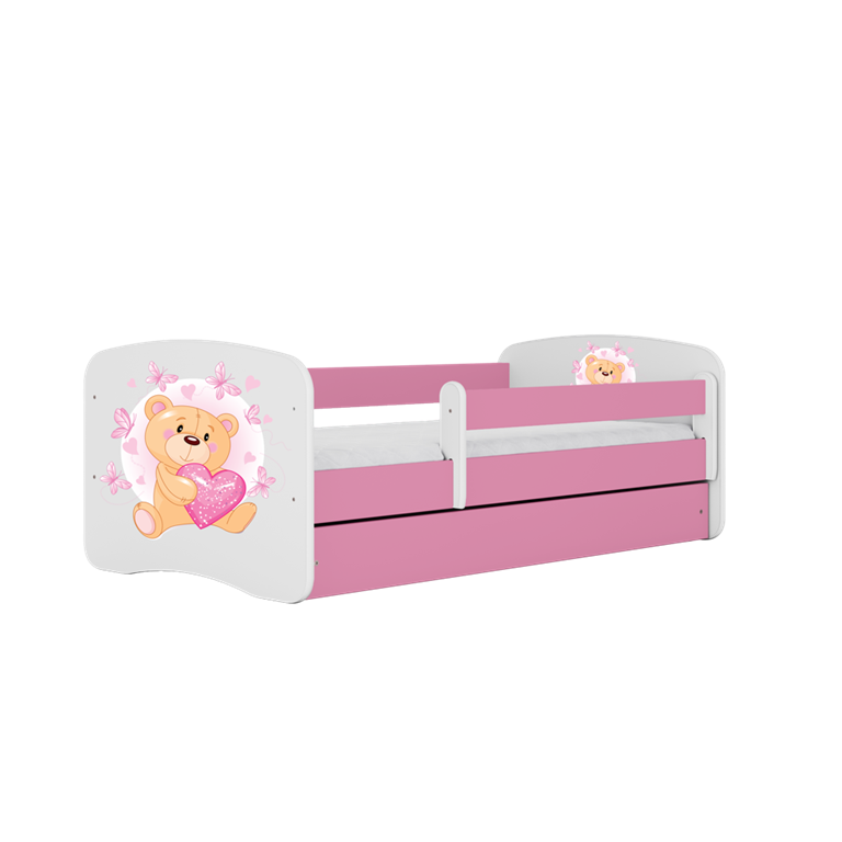 Letto per bambini babydreams pink teddybear butterflies con cassettone e materasso omaggio 140/70