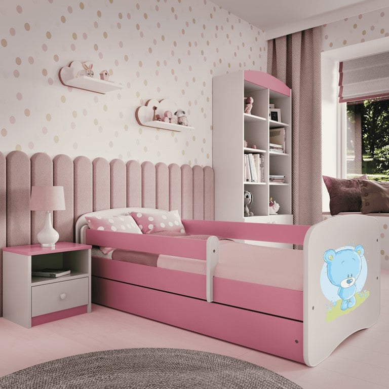Letto per bambini babydreams pink blue teddybear con cassettone e materasso omaggio 140/70