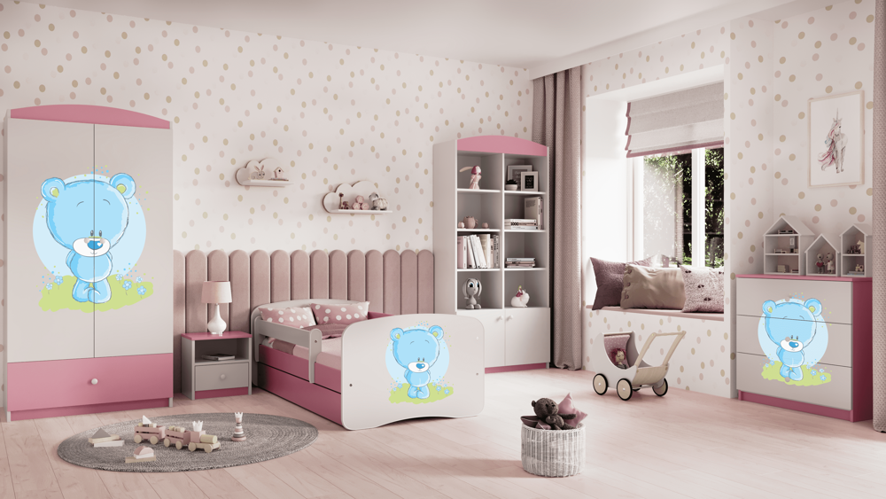 Letto per bambini babydreams pink blue teddybear con cassettone e materasso omaggio 140/70