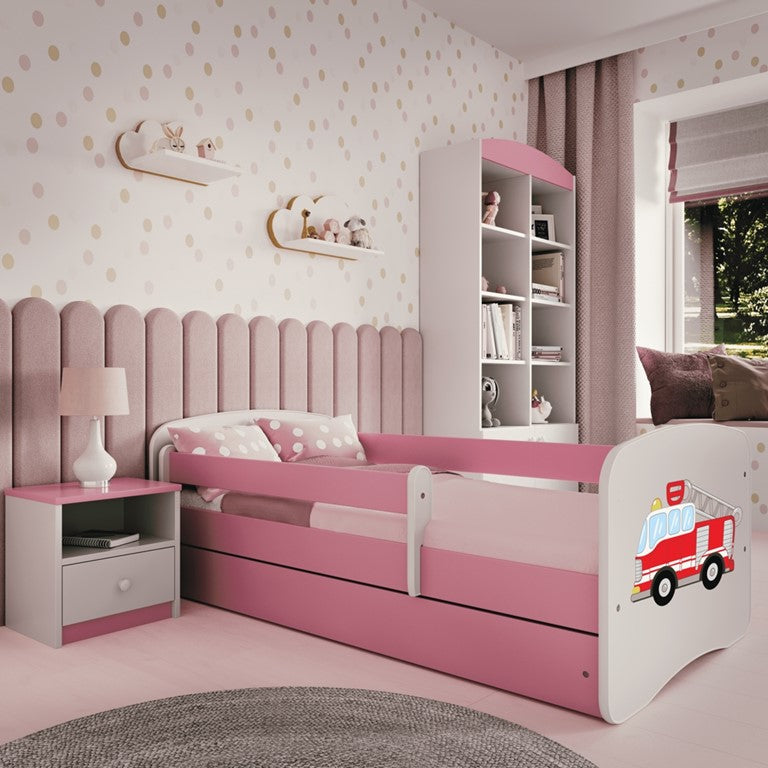 Letto per bambini babydreams pink fire brigade con cassettone e materasso omaggio 140/70