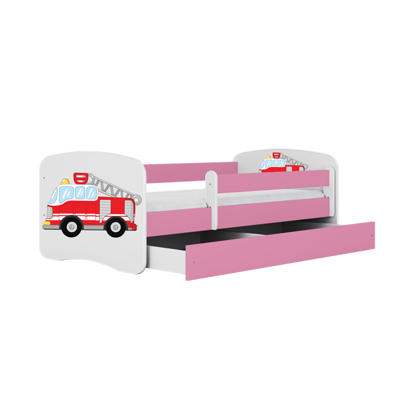 Letto per bambini babydreams pink fire brigade con cassettone e materasso omaggio 140/70