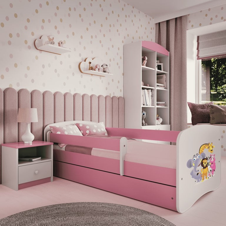 Letto per bambini babydreams pink zoo con cassettone e materasso omaggio 140/70