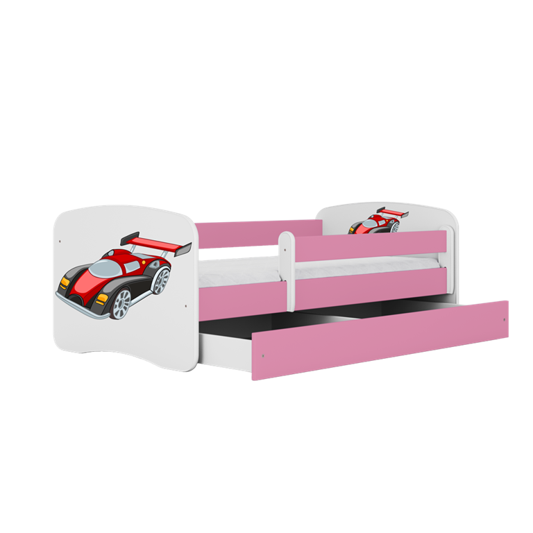 Bed babydreams pink racing car with drawer with non-flammable mattress 160/80