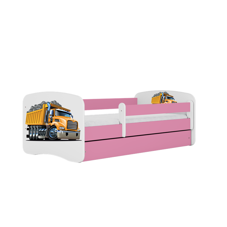 Letto per bambini babydreams pink truck con cassettone e materasso omaggio 160/80