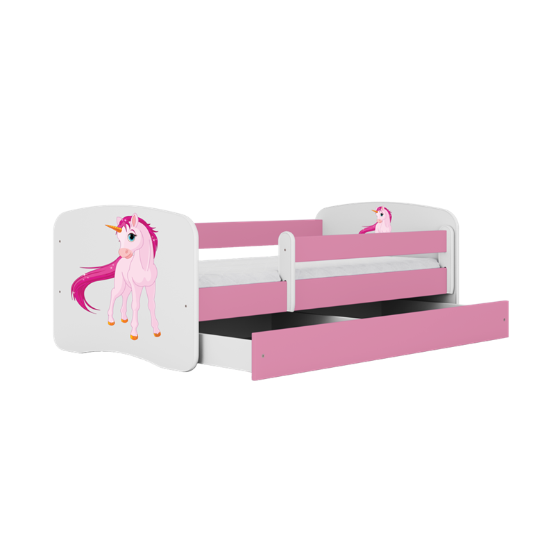 Letto per bambini babydreams pink unicorn con cassettone e materasso omaggio 160/80