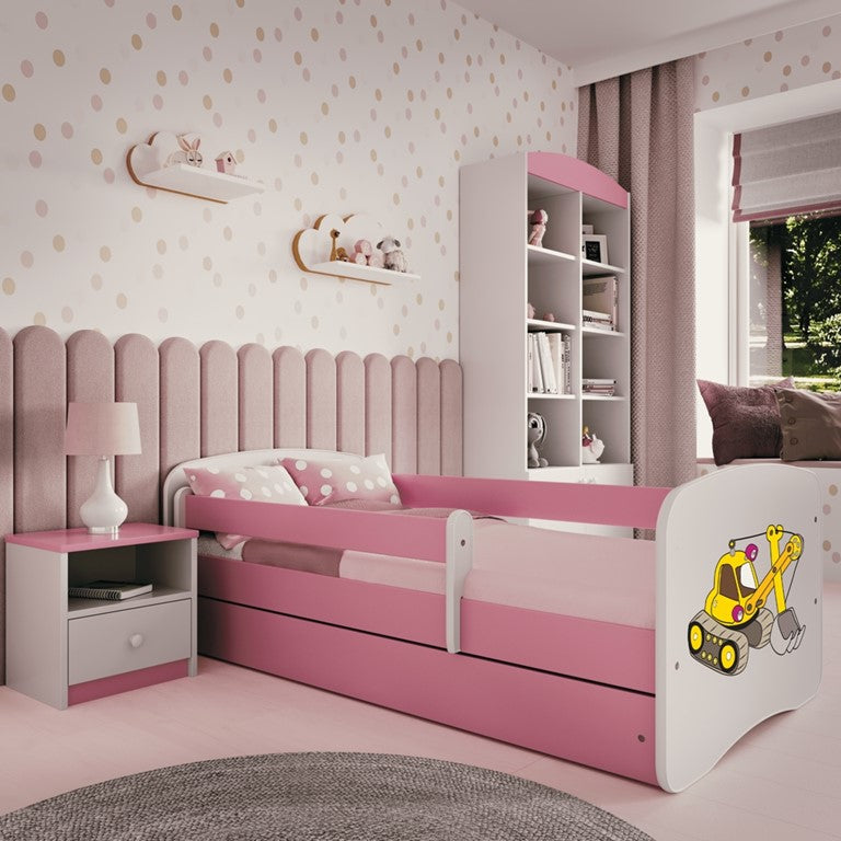 Letto per bambini babydreams pink digger con cassettone e materasso omaggio 160/80