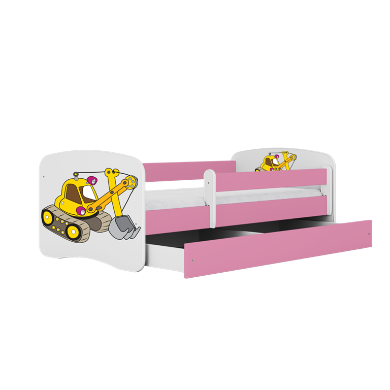 Letto per bambini babydreams pink digger con cassettone e materasso omaggio 160/80