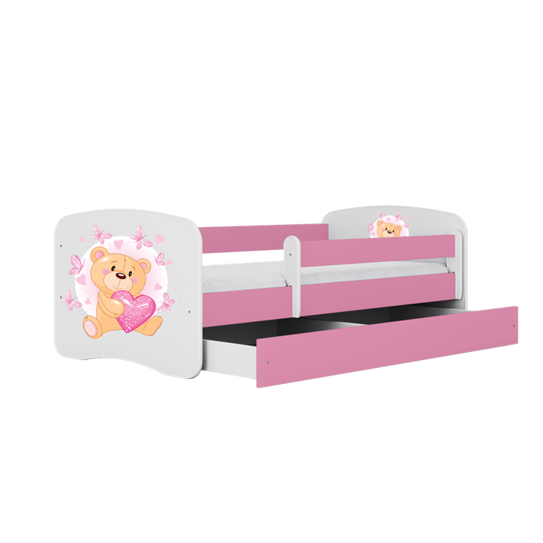 Letto per bambini babydreams pink teddybear butterflies con cassettone e materasso omaggio 160/80