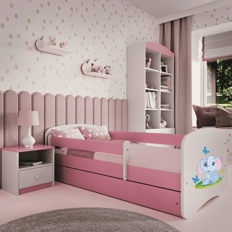 Letto per bambini babydreams pink baby elephant con cassettone e materasso omaggio 160/80