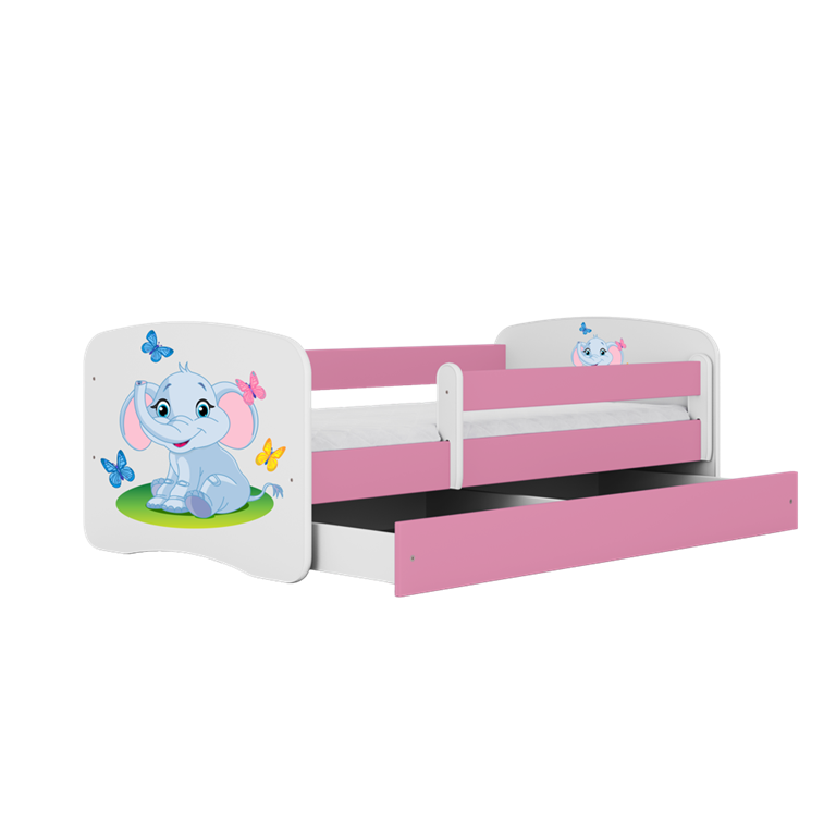 Letto per bambini babydreams pink baby elephant con cassettone e materasso omaggio 160/80