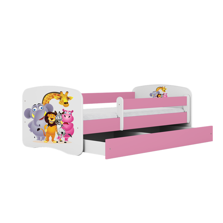 Letto per bambini babydreams pink zoo con cassettone e materasso omaggio 160/80