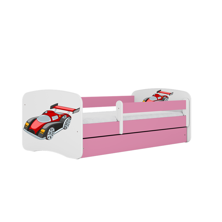 Letto per bambini babydreams pink racing car con cassettone e materasso omaggio 180/80
