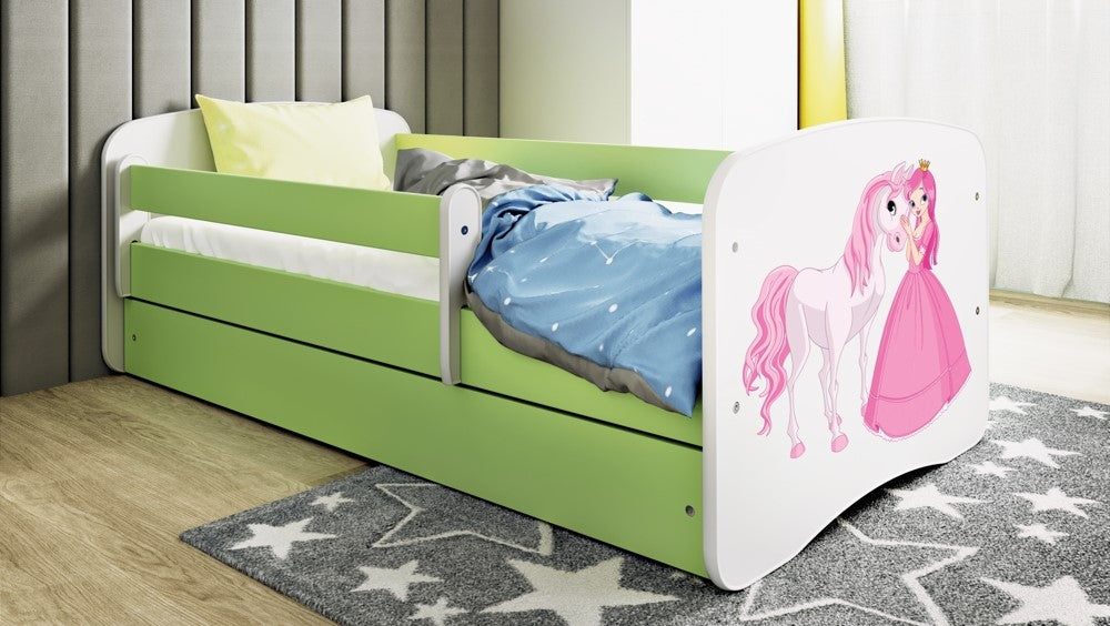 Bed babydreams green princess horse with drawer with mattress 140/70