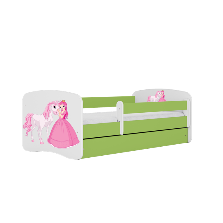 Bed babydreams green princess horse with drawer with mattress 140/70