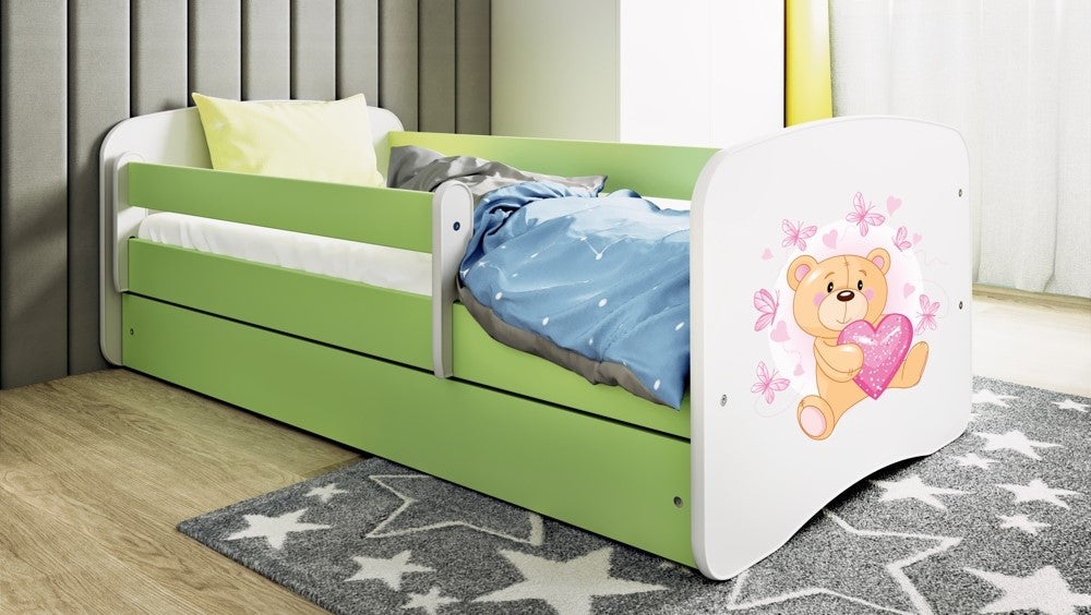 Bed babydreams green teddybear butterflies with drawer with mattress 140/70