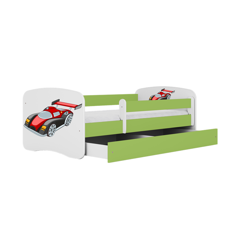 Bed babydreams green racing car with drawer with mattress 160/80