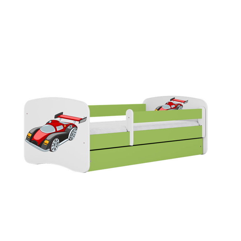 Bed babydreams green racing car with drawer with mattress 160/80