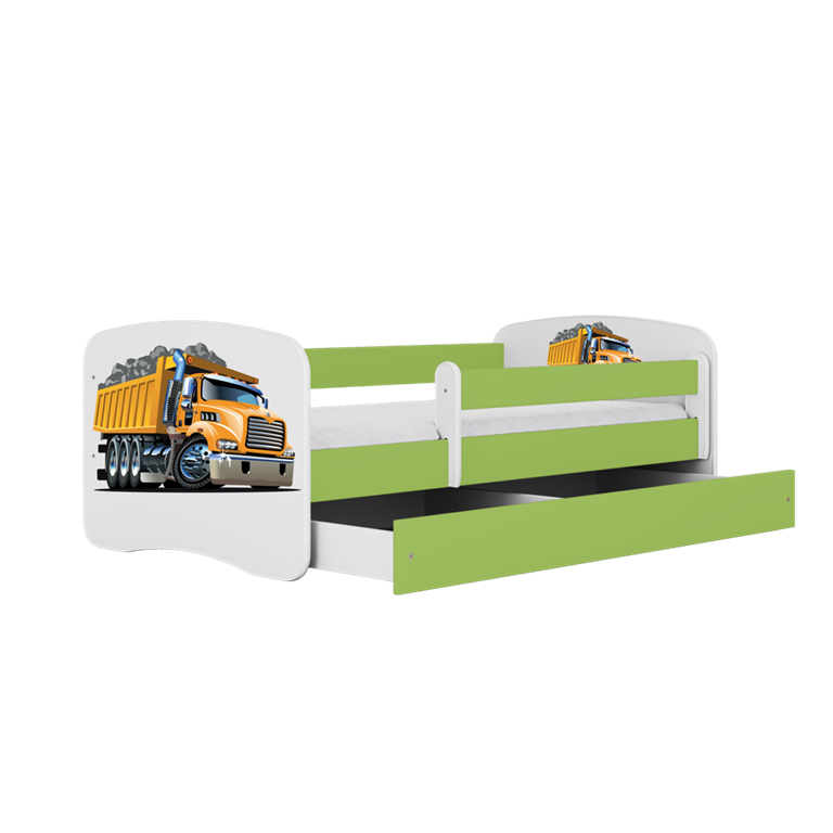 Bed babydreams green truck with drawer with mattress 160/80
