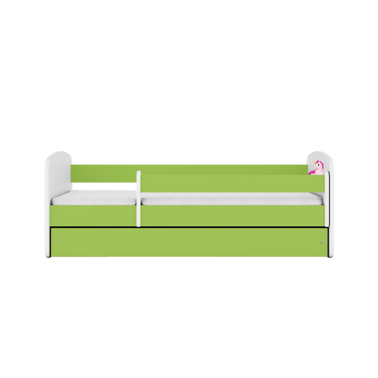 Letto per bambini babydreams green unicorn con cassettone e materasso omaggio 160/80