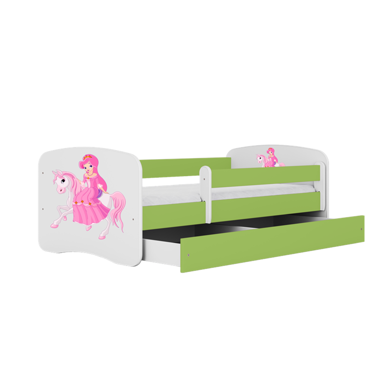 Bed babydreams green princess on horse with drawer with mattress 160/80