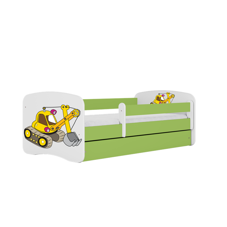 Bed babydreams green digger with drawer with mattress 160/80