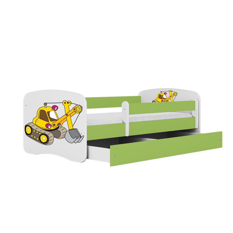 Bed babydreams green digger with drawer with mattress 160/80