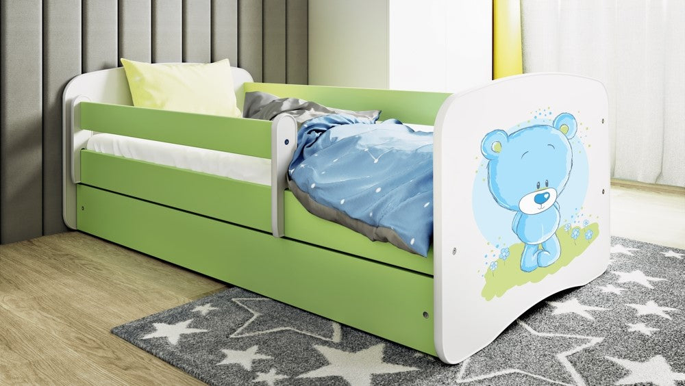 Bed babydreams green blue teddybear with drawer with mattress 160/80