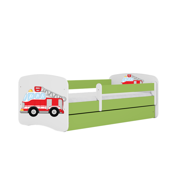 Letto per bambini babydreams green fire brigade con cassettone e materasso omaggio 160/80