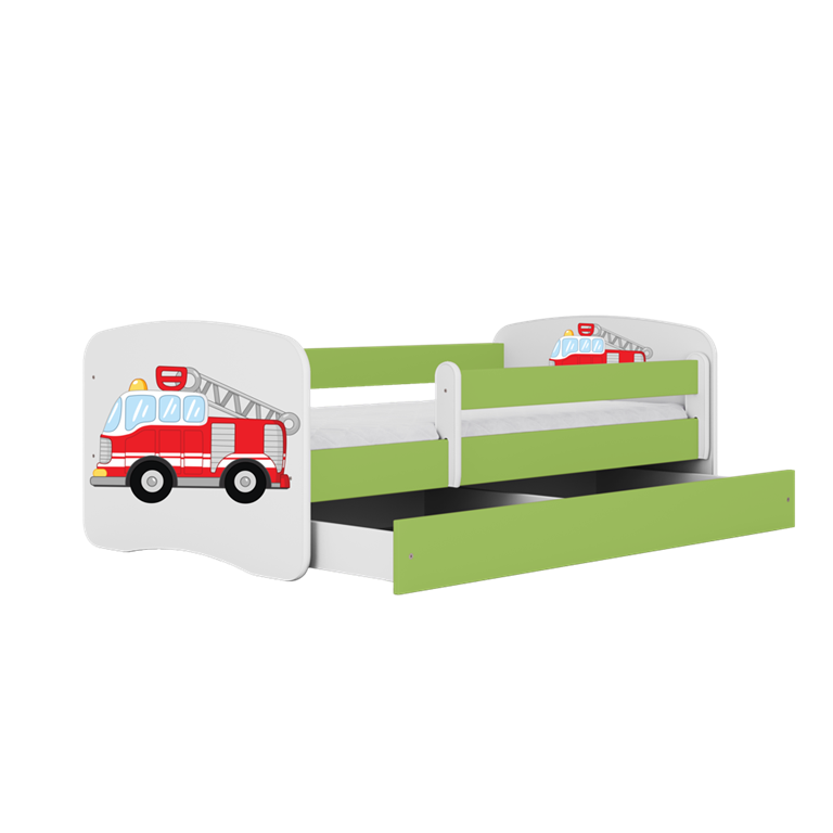 Letto per bambini babydreams green fire brigade con cassettone e materasso omaggio 160/80
