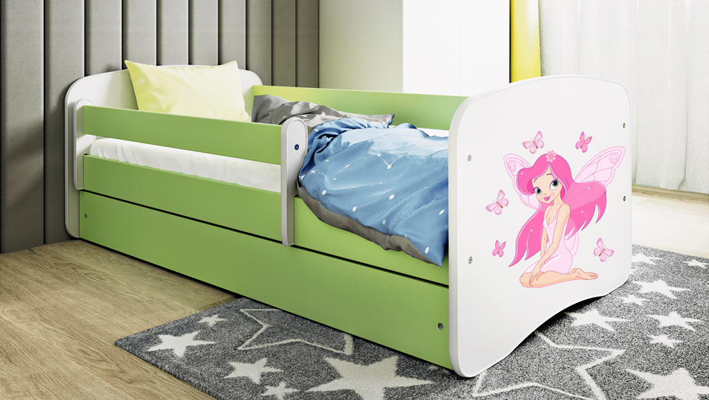 Bed babydreams green fairy with butterflies with drawer with mattress 160/80