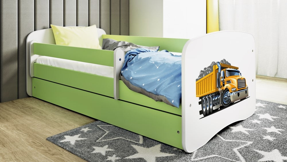 Bed babydreams green truck with drawer with mattress 180/80
