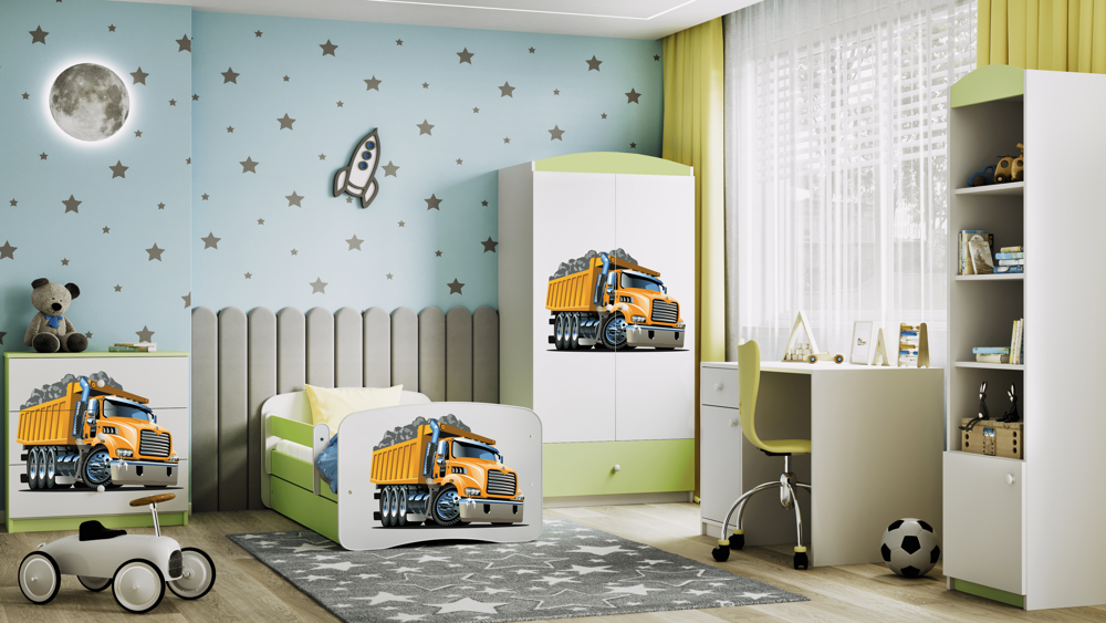Bed babydreams green truck with drawer with mattress 180/80