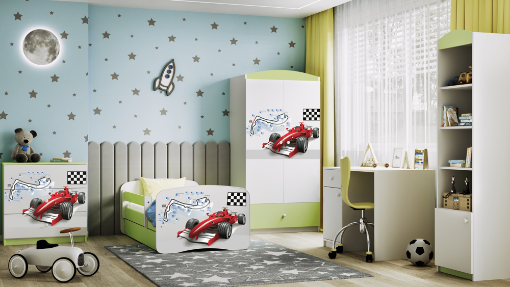 Letto per bambini babydreams green formula con cassettone e materasso omaggio 180/80