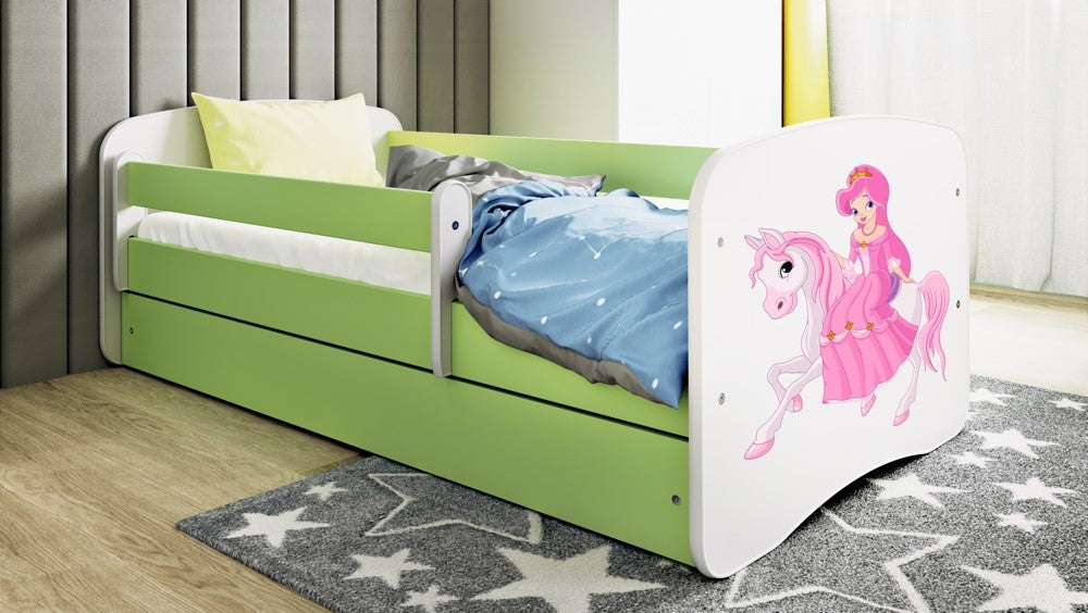 Bed babydreams green princess on horse with drawer with mattress 180/80
