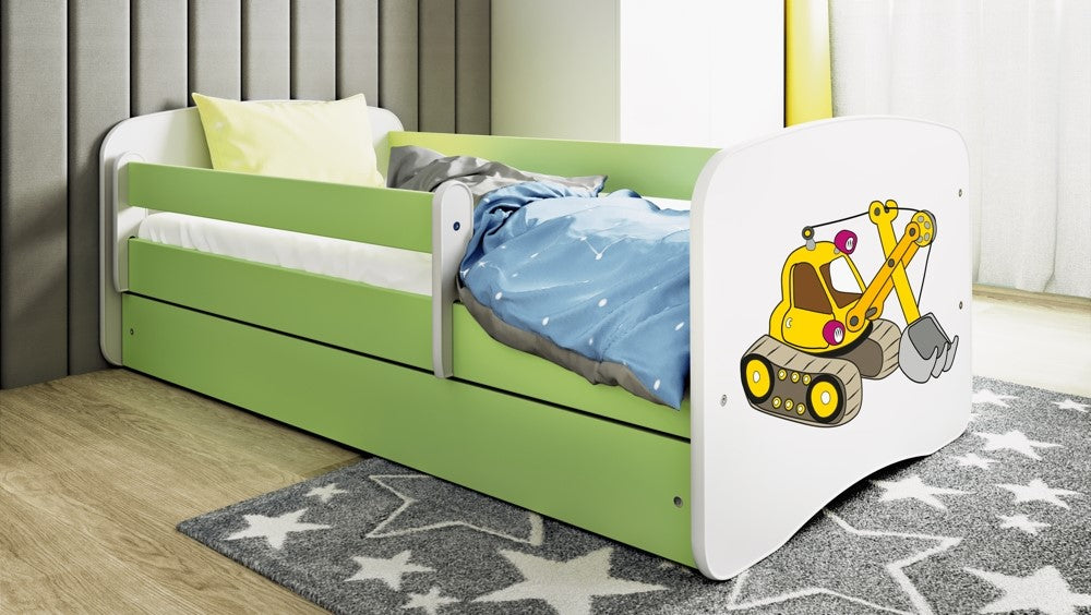Bed babydreams green digger with drawer with mattress 180/80