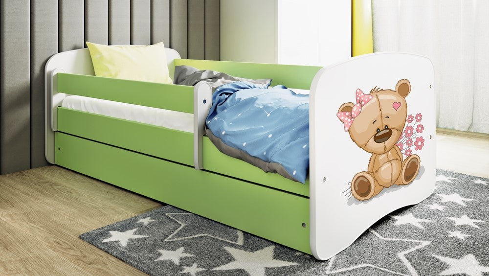 Bed babydreams green teddybear flowers with drawer with mattress 180/80