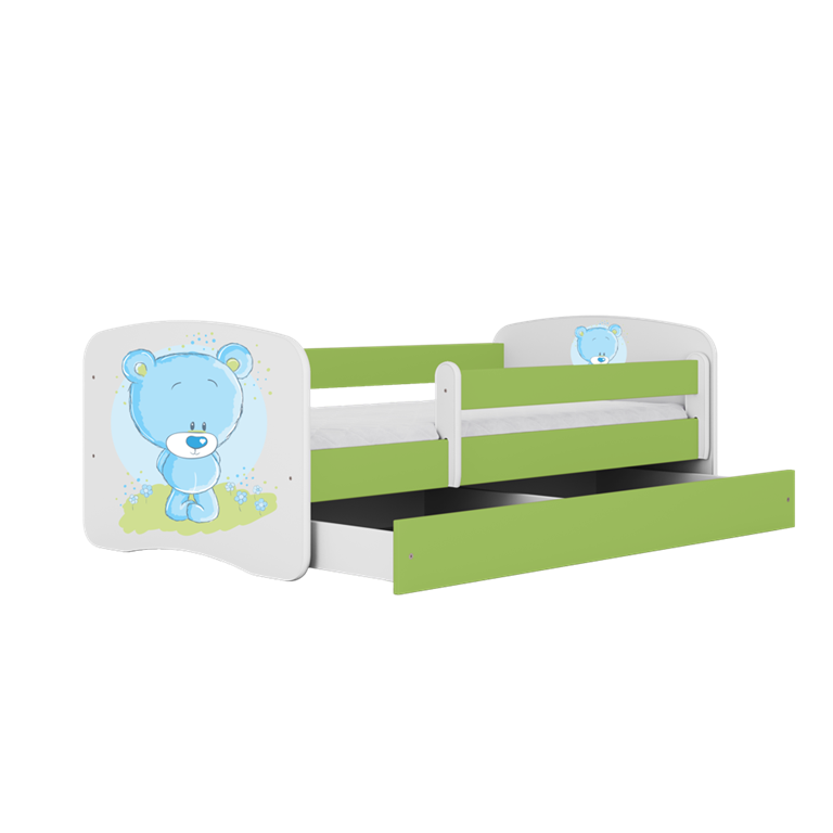 Bed babydreams green blue teddybear with drawer with mattress 180/80