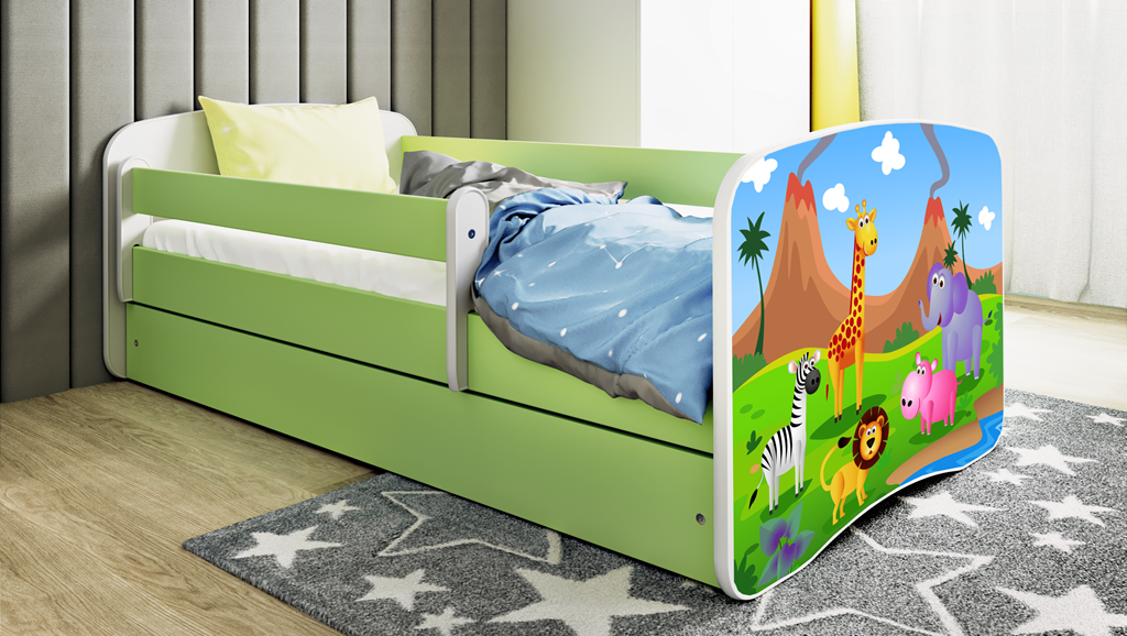 Bed babydreams green safari with drawer with mattress 180/80