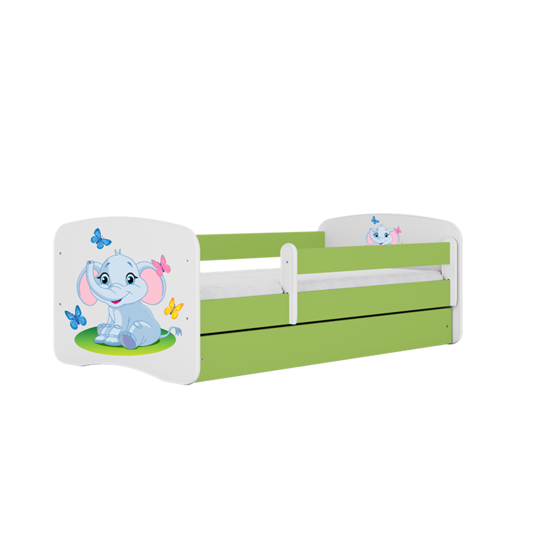 Letto per bambini babydreams green baby elephant con cassettone e materasso omaggio 180/80