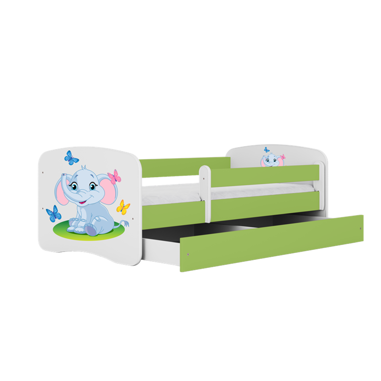 Letto per bambini babydreams green baby elephant con cassettone e materasso omaggio 180/80