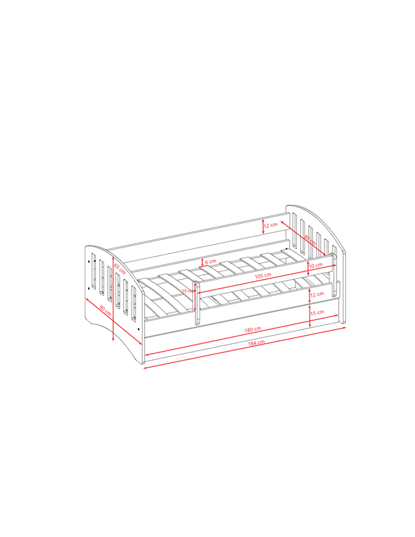 Bed classic 1 white with drawer with mattress 180/80