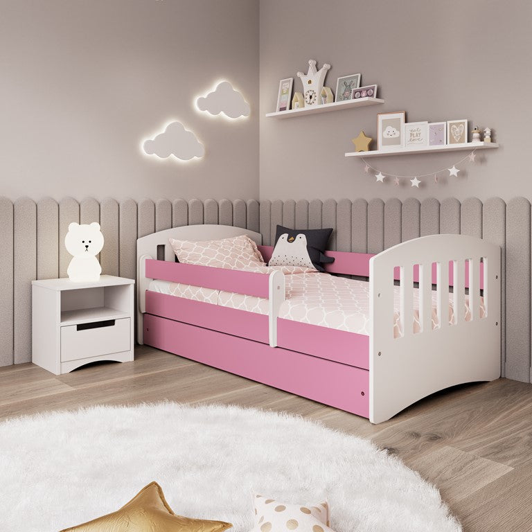 Bed classic 1 pink with drawer with mattress 180/80