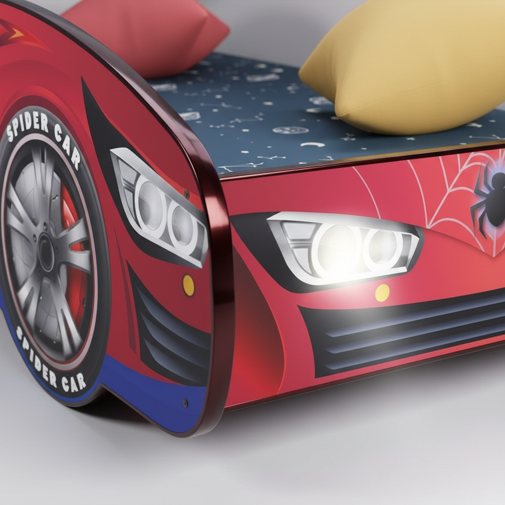Letto Spiderman - Dettaglio LED e grafica