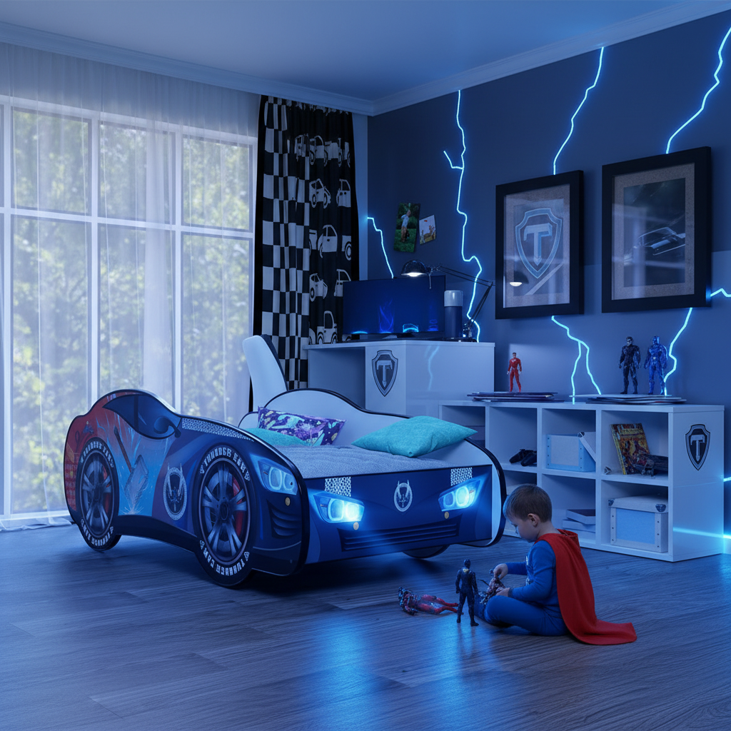 Letto Thunder in quartier generale supereroi con fulmini