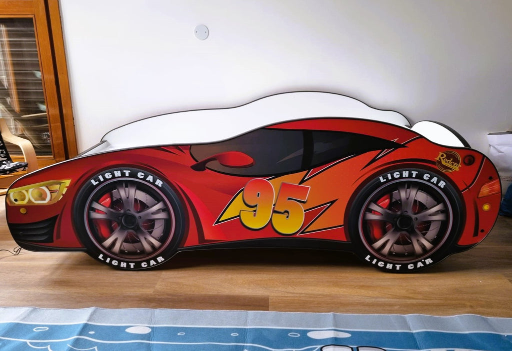 TPC95LED Letto 160x80 a forma di macchina car95 con doghe in legno e materassino incluso con luci led e interruttore per  illuminazione notturna