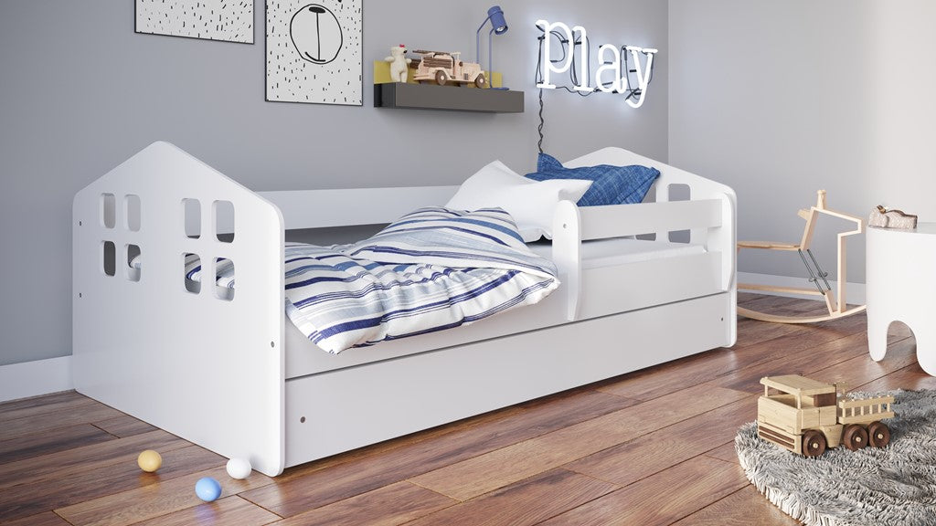 Bed Kacper white with drawer with mattress 180/80