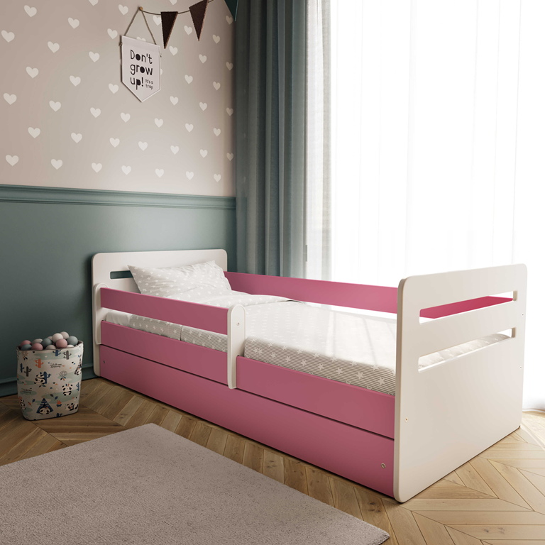 Bed tomi pink with drawer with mattress 180/80
