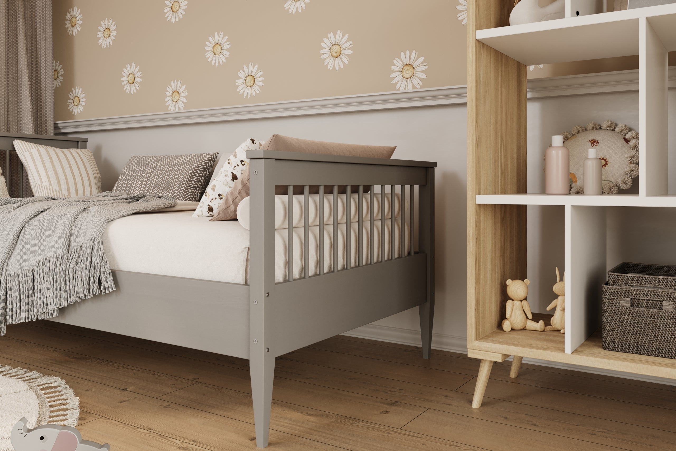 Bed Emilia szare with a coconut mattress 180x90